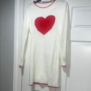 SHEIN White and Red Heart Dress